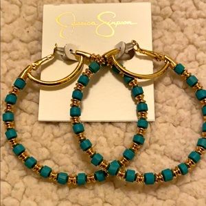 Jessica Simpson Blue Stone Wrapped Hoop Earrings